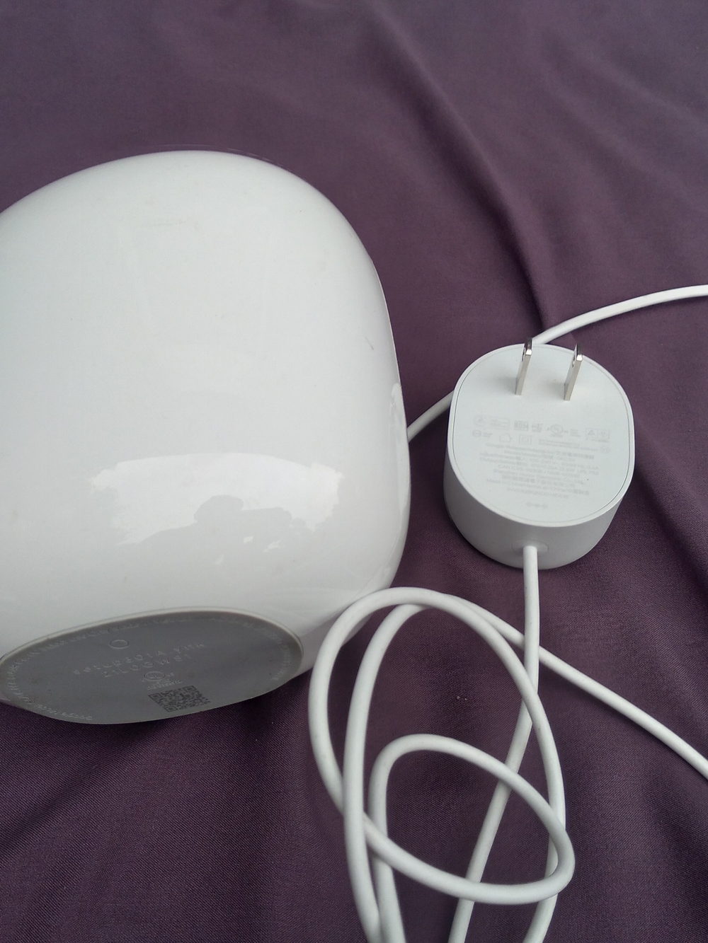 google White Smart Home Device with White Power Adapter